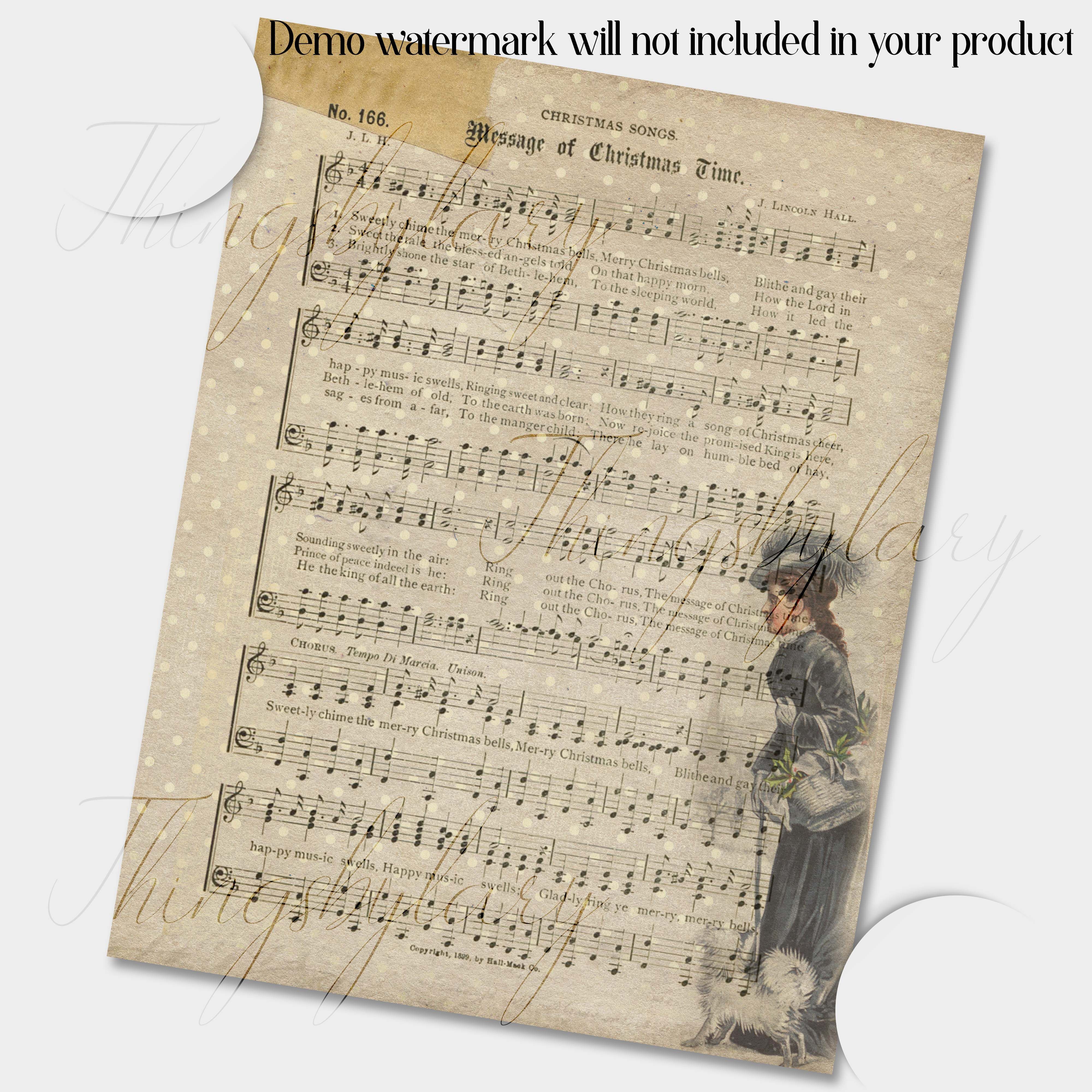 Digital Vintage Christmas Sheet Music 8.5x11 Digital Paper
