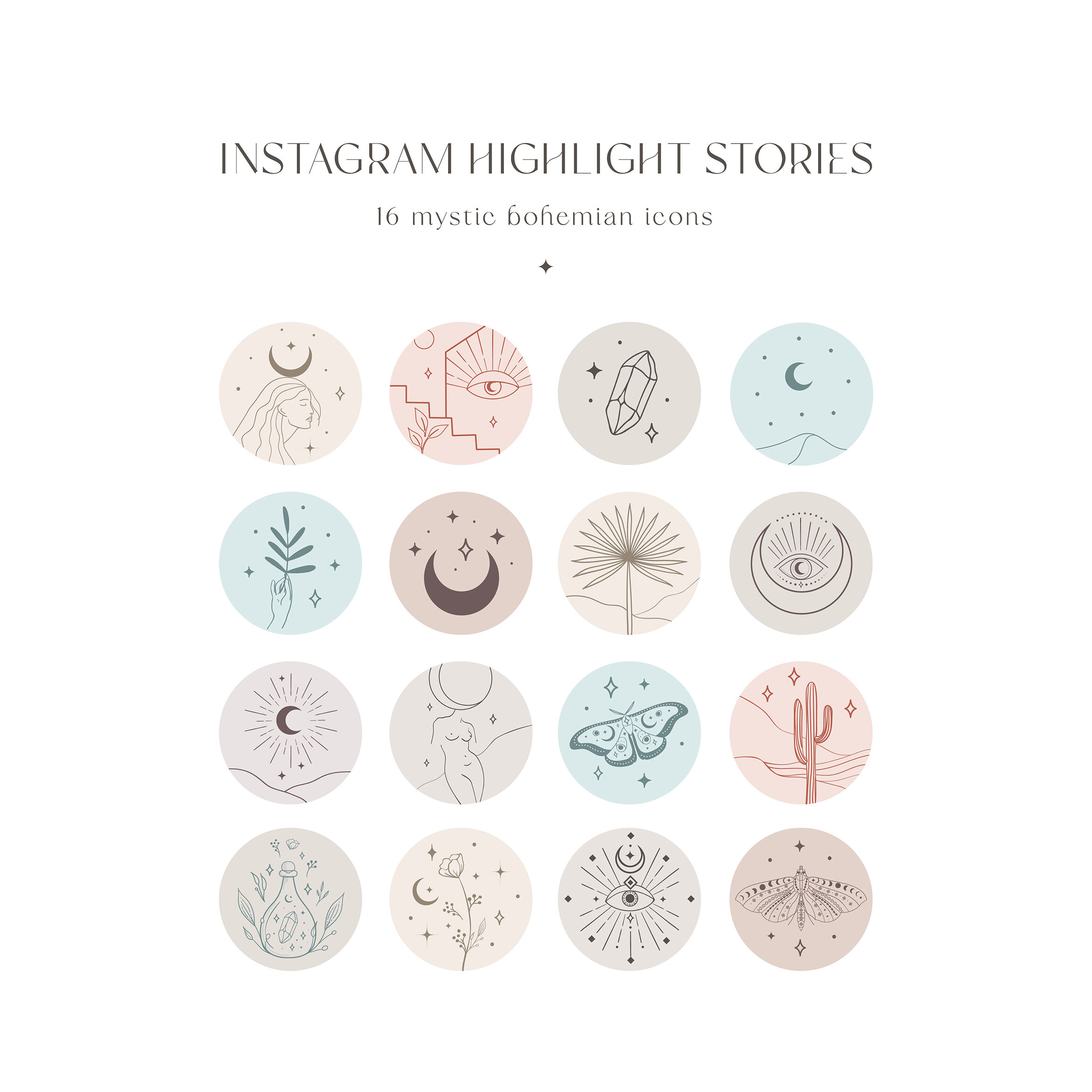 Instagram Highlight Story Templates. Branch, Crescent And Stars. Boho ...