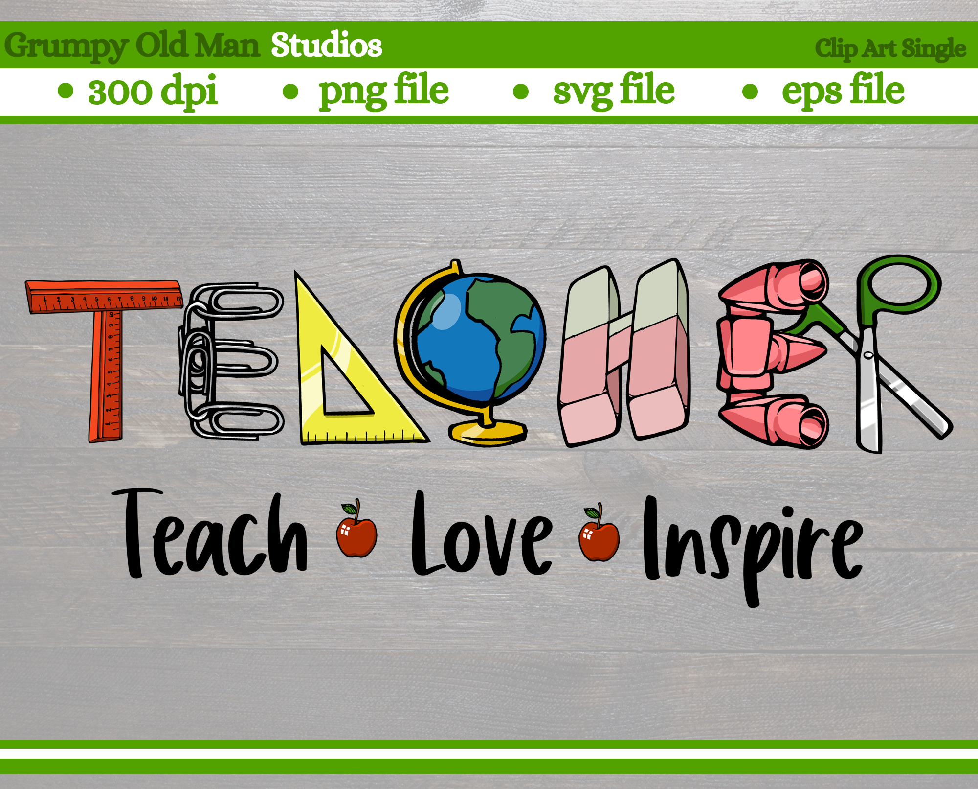 Teach Love Inspire straw topper teacher school