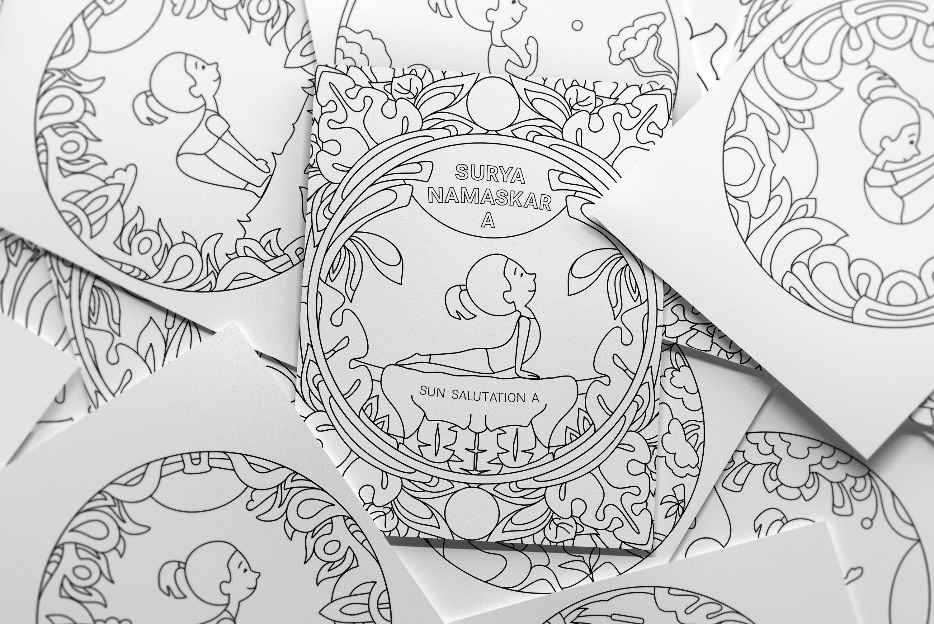 Yoga Sun Salutation A 11 poses coloring book, plus a cover By DesignsBer