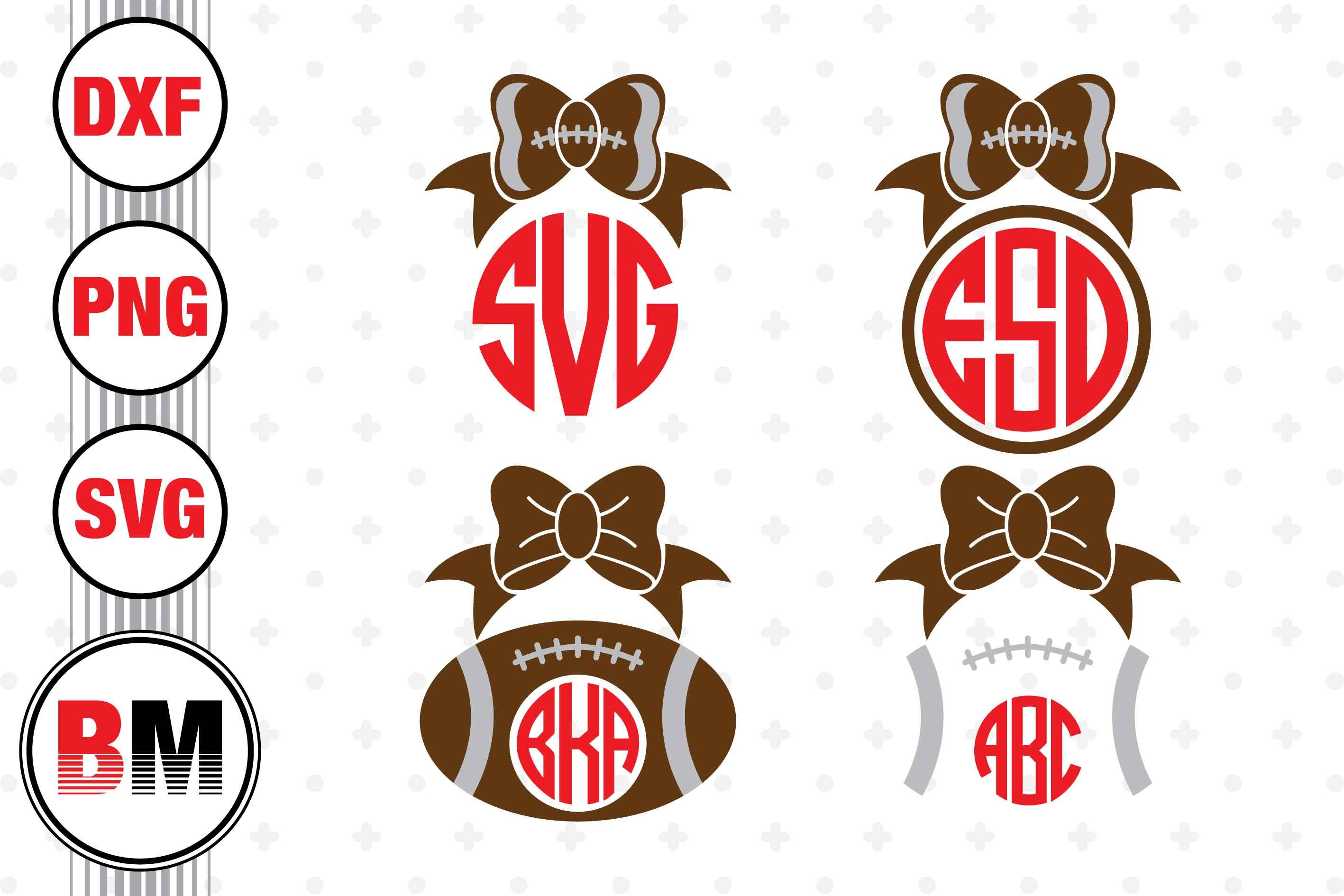 Bow Football Monogram SVG, PNG, DXF Files By Bmdesign