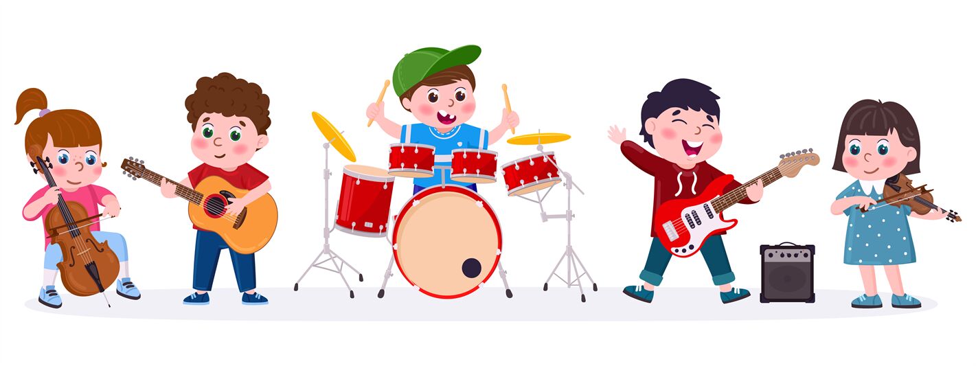 Cartoon kids music band playing musical instruments. Children singing, By  WinWin_artlab | TheHungryJPEG
