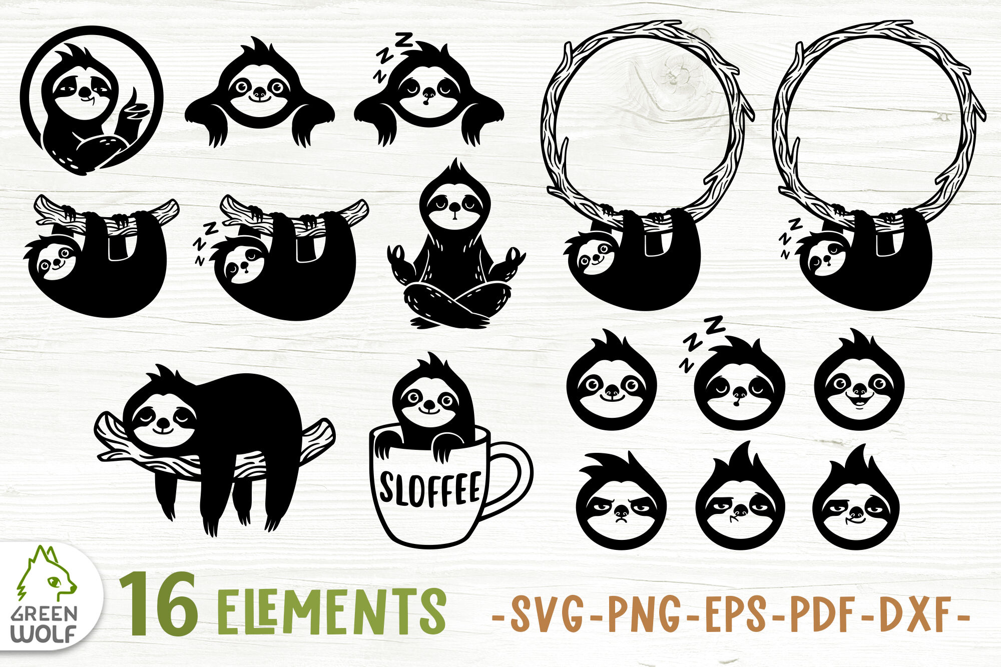 Sloth Svg Bundle Sloth Clipart Sloth Silhouette Svg Files For Cricut By Green Wolf Art