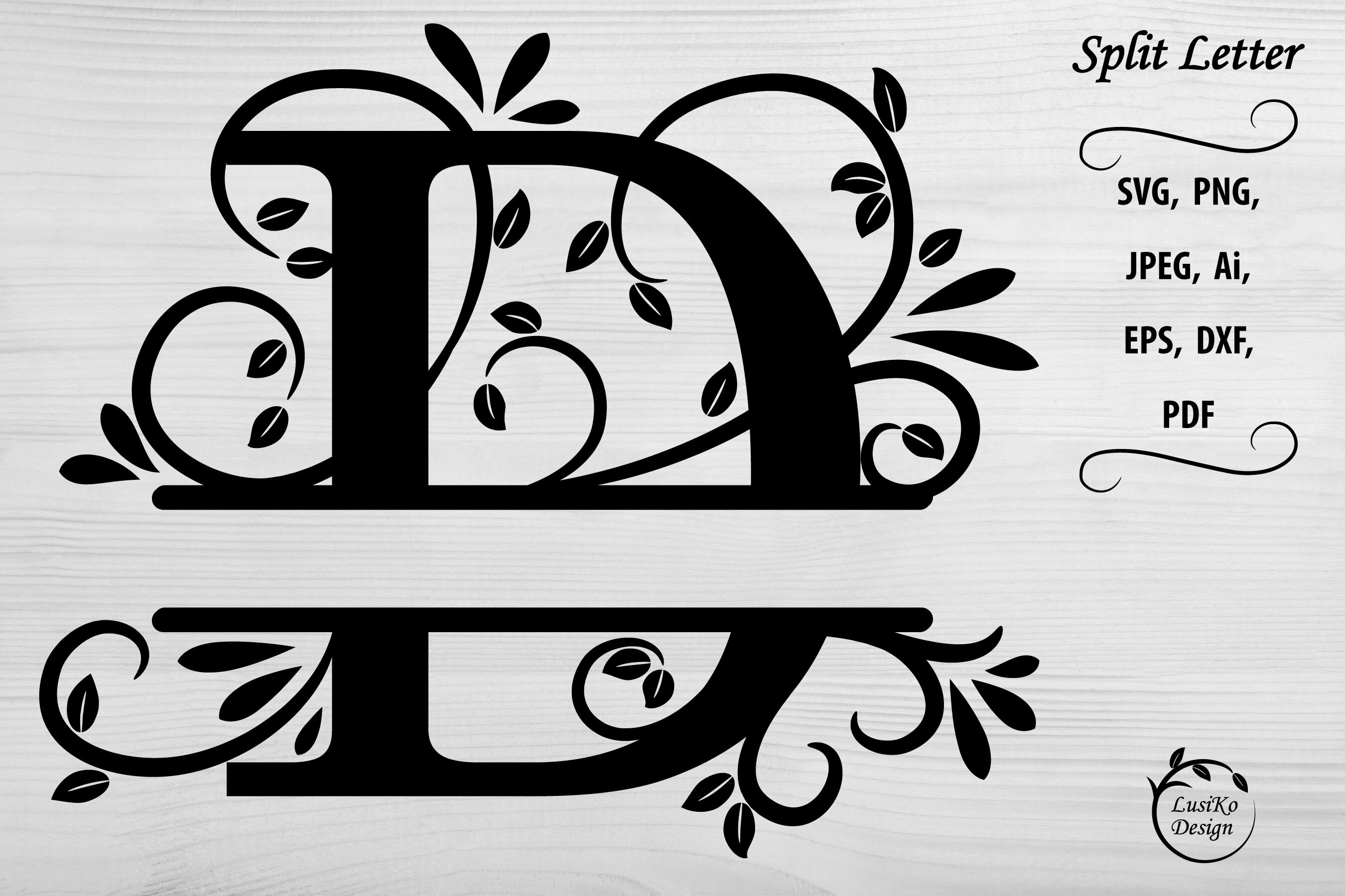 Letter D. Split monogram letter D. Floral alphabet SVG, PNG By LusiKo ...