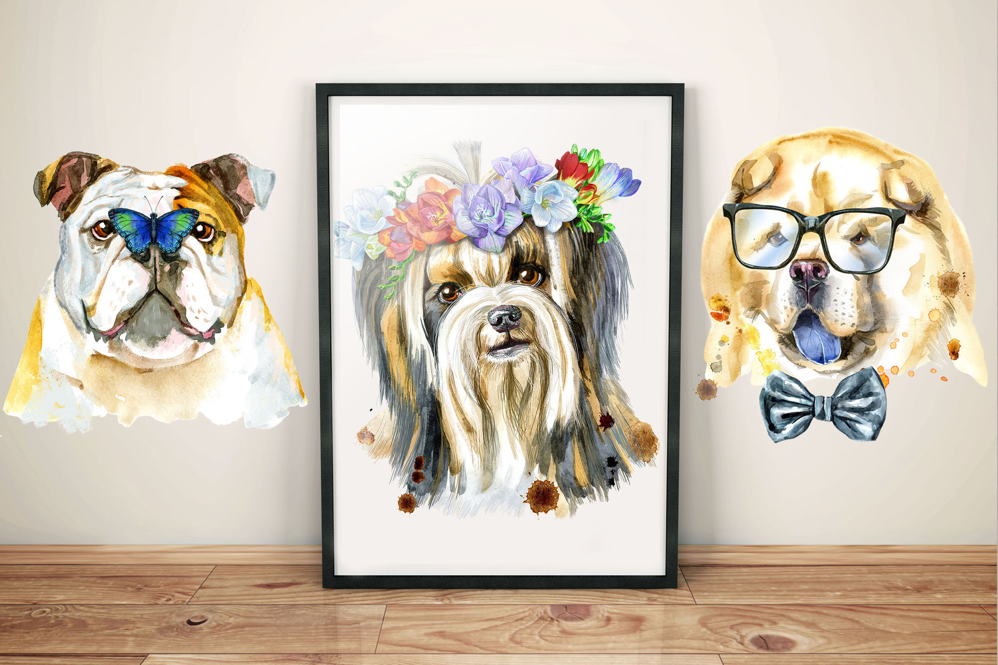 10 watercolor dog portraits. Set 14 By Watercolor fantasies | TheHungryJPEG