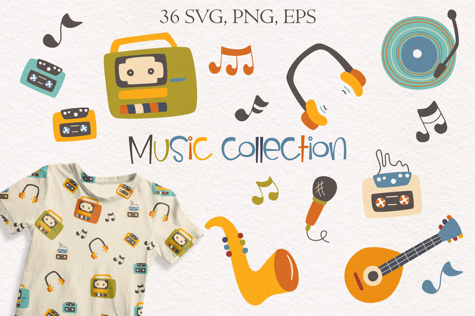 Music notes clipart SVG 80 s music Musical instrument Seamless pattern