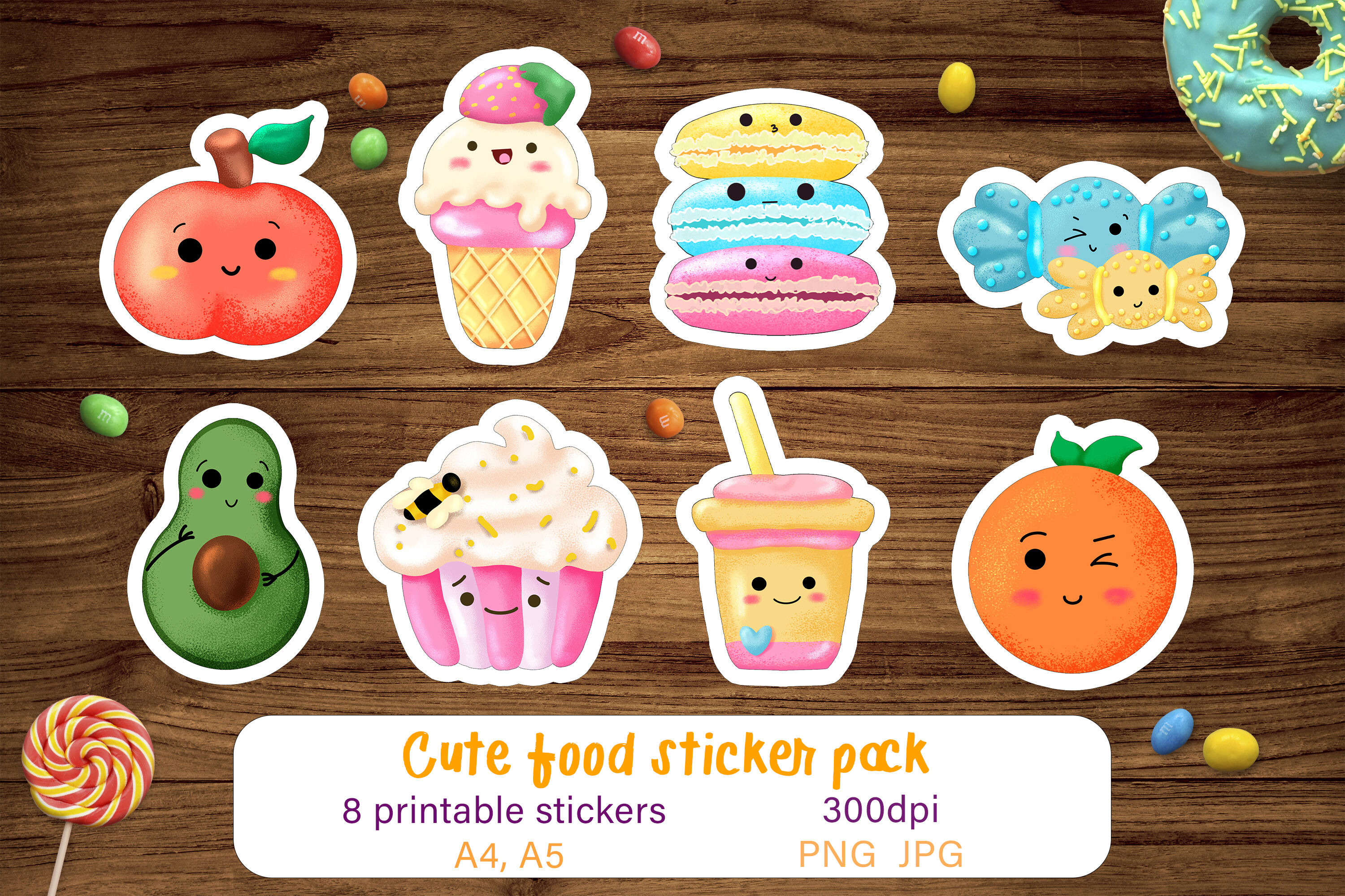 Cute food Sticker pack Printable stickers for kids Sweets By Shuneika