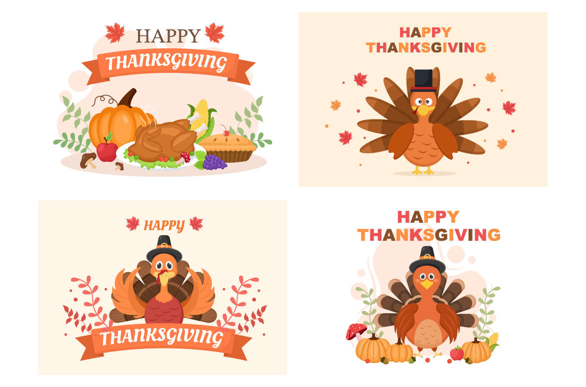 25 Happy Thanksgiving with Cartoon Turkey Vector Illustration By  denayunethj | TheHungryJPEG