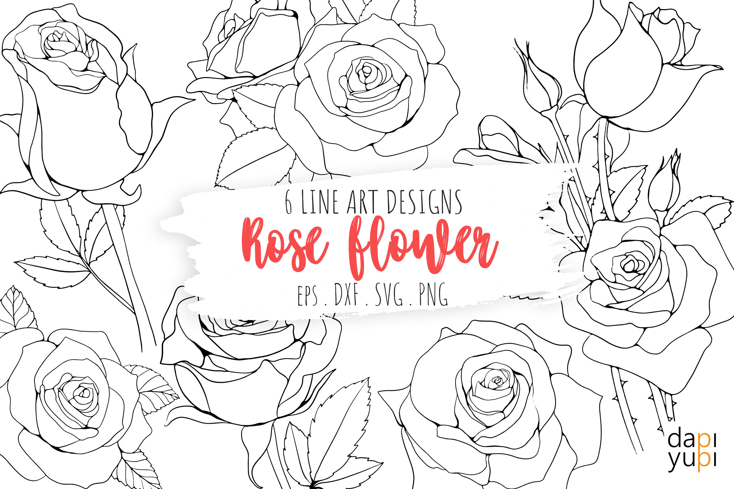 Rose Flower Line Art Graphic Rose SVG Bundle By dapiyupi