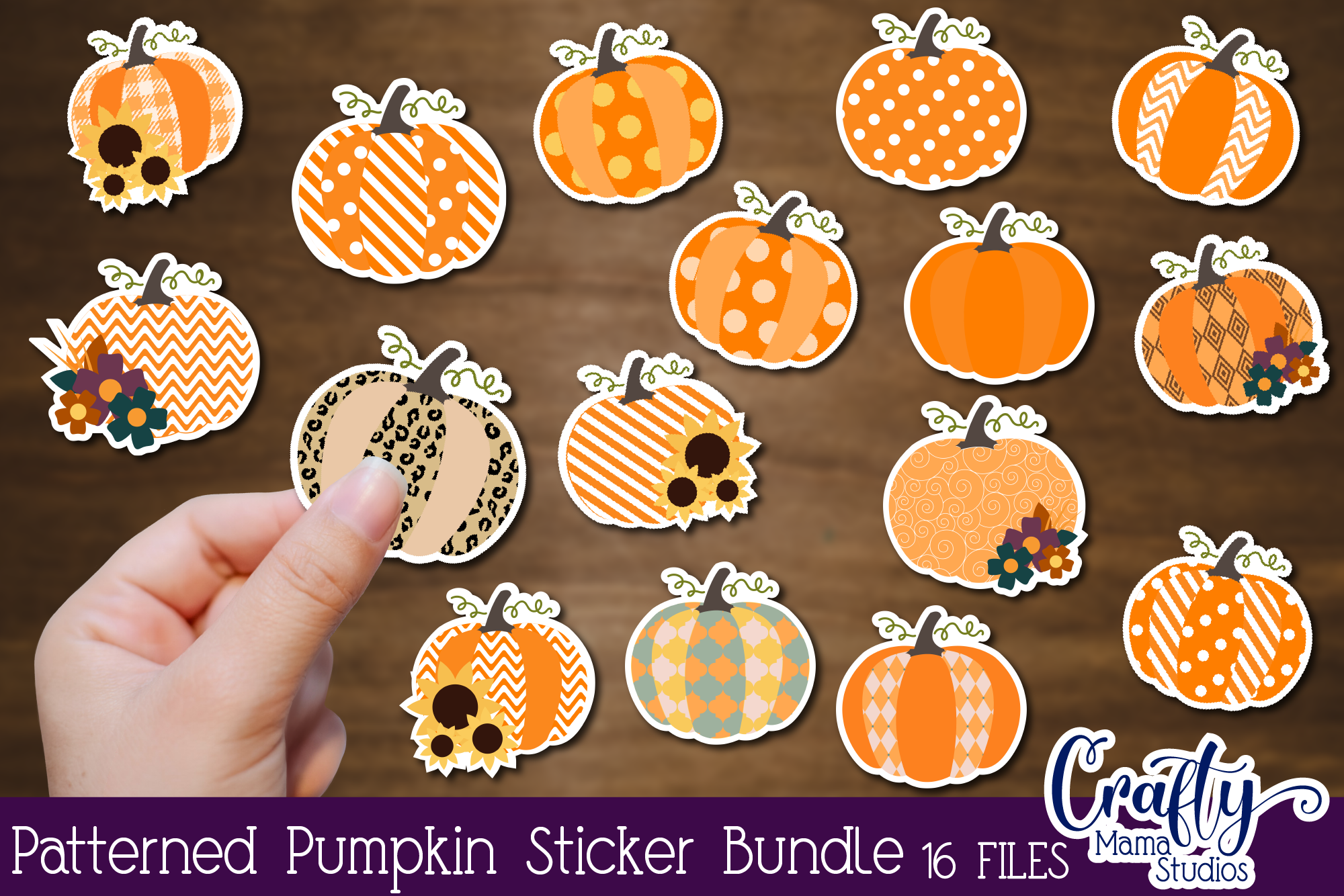Fall Pumpkin Sticker Bundle, Patterned Pumpkin Stickers By Crafty Mama