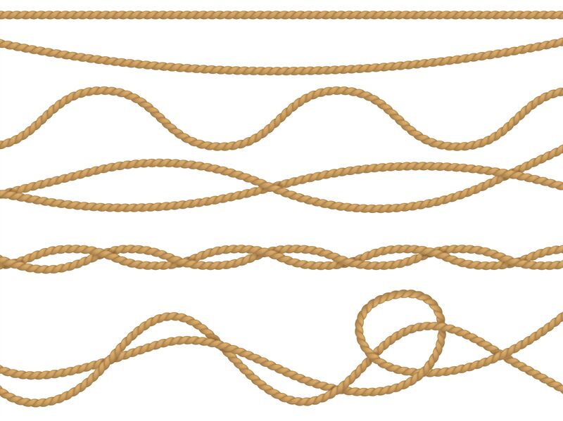 Realistic Rope Vector. Different Thickness Rope Set Isolated On White  Background. Illustration Of Twisted Nautical Thick Lines. Graphic String  Cord For Borders. Stock Vector