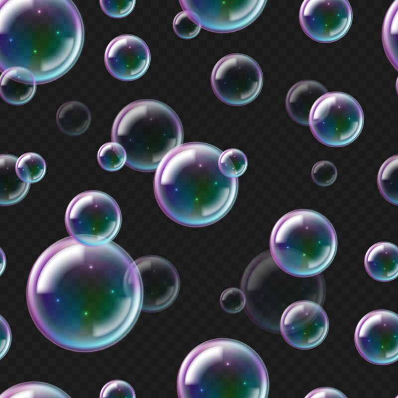 Realistic soap bubbles pattern. 3D seamless texture of flying foam. Un ...