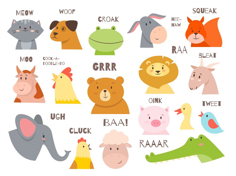 Animals talking. Farm and wild fauna characters talks sound, cartoon c ...