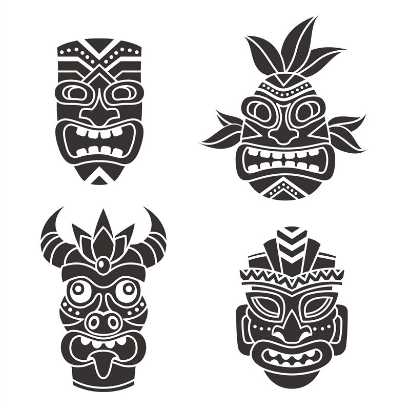 Mask idol. Ritual black totem tribal face masks, god tiki african cult ...