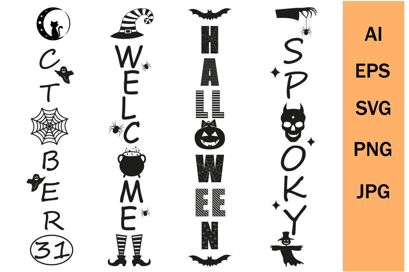 Set of vertical signs svg Halloween By LesinkaVector | TheHungryJPEG