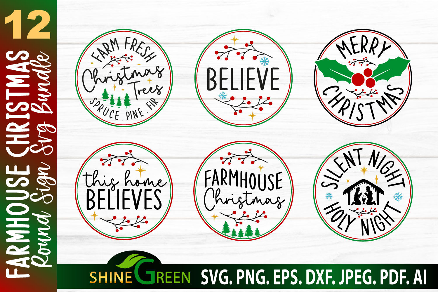 Christmas SVG Bundle 12 Farmhouse Christmas Round Sign SVG Bundle By ...