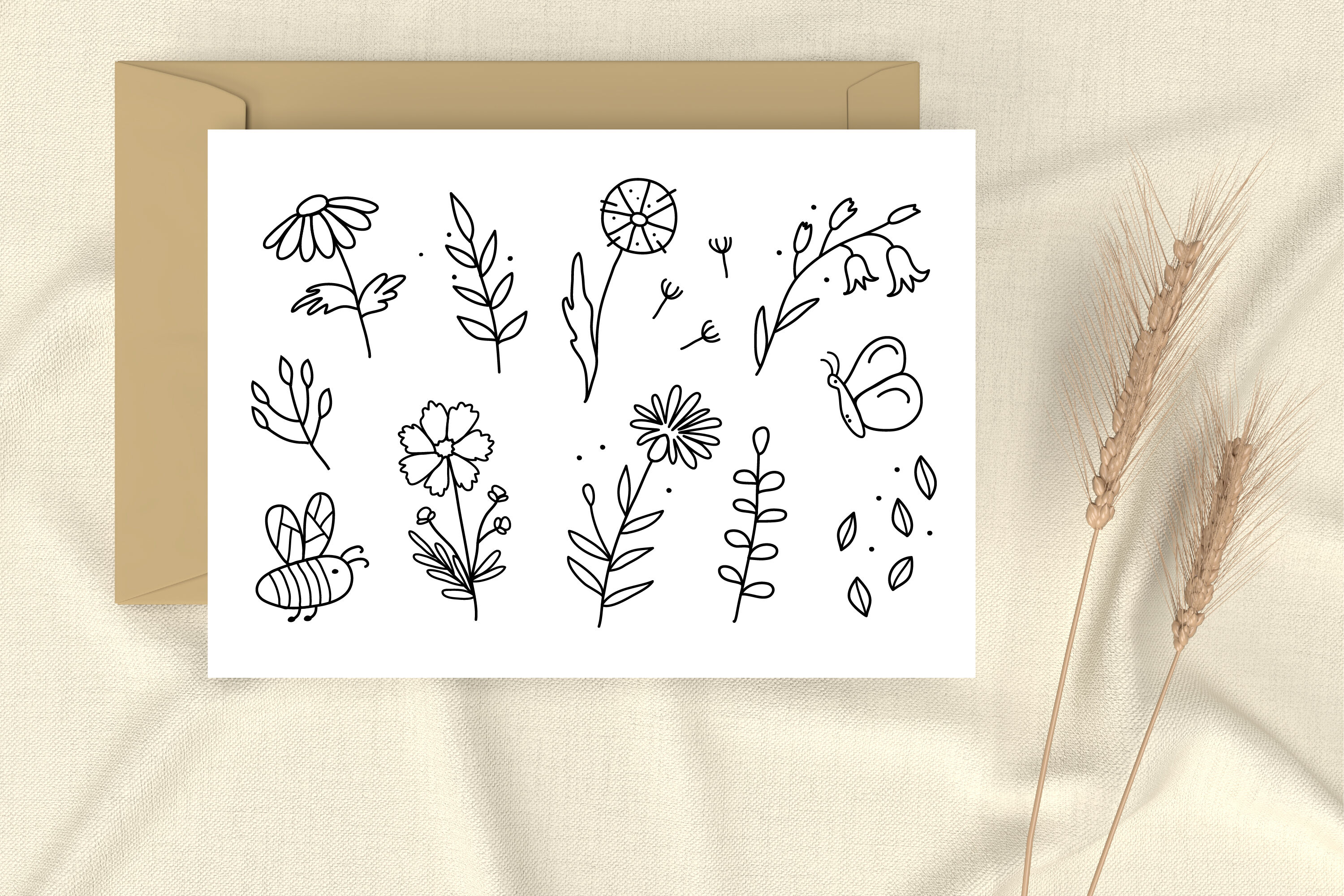 Set of floral illustrations in black color PNG By Ollyta | TheHungryJPEG