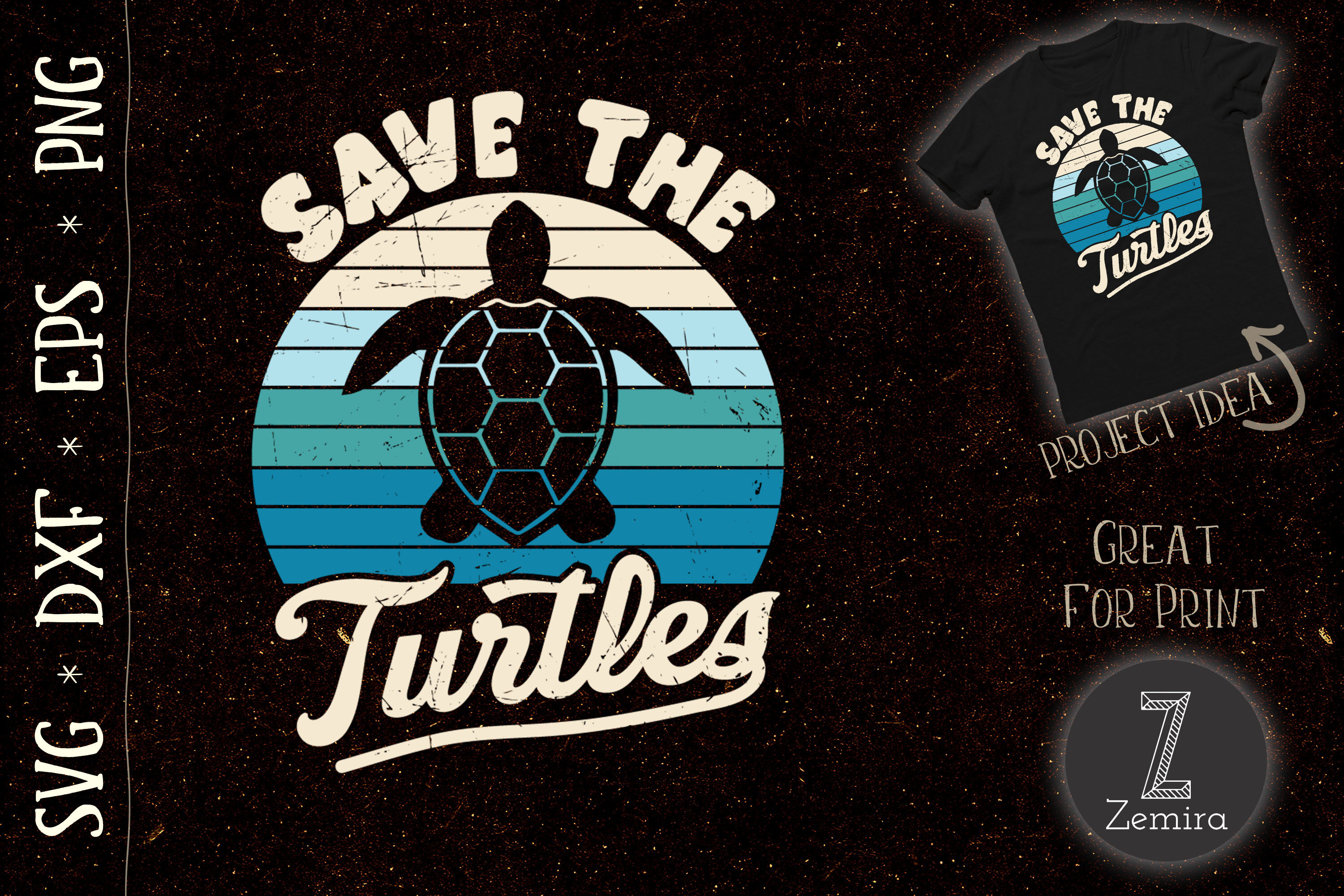 Save The Turtles Rights Retro Sea Turtle By Zemira Thehungryjpeg