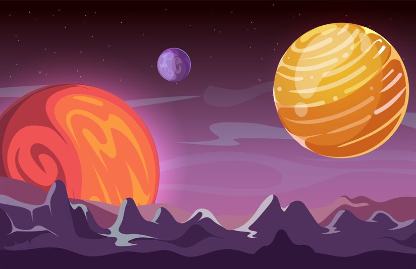 Universe background. Cartoon space, planets in cosmos. Game location ...