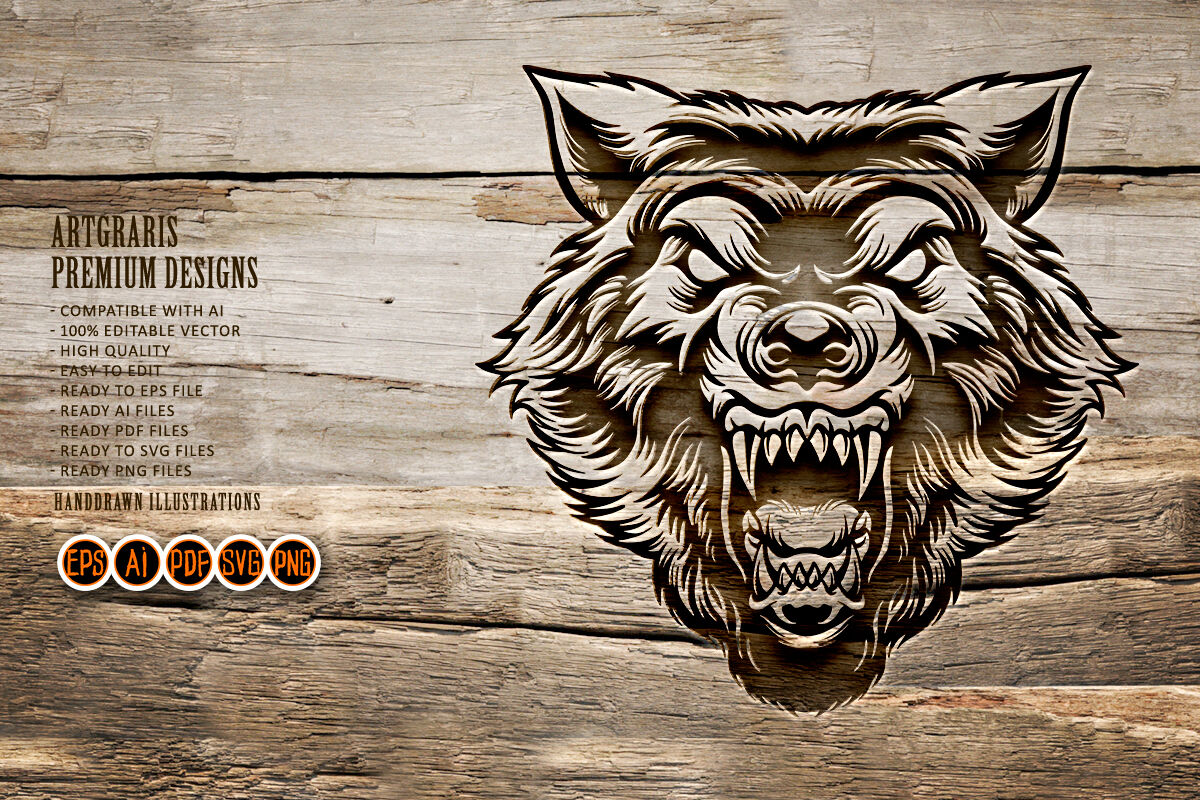 Silhouette Angry Wolf Head Tattoo By artgrarisstudio | TheHungryJPEG