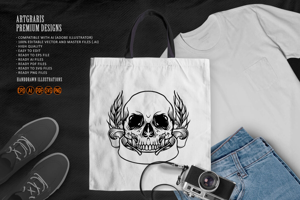 Skull Head Banner Silhouette SVG By artgrarisstudio | TheHungryJPEG