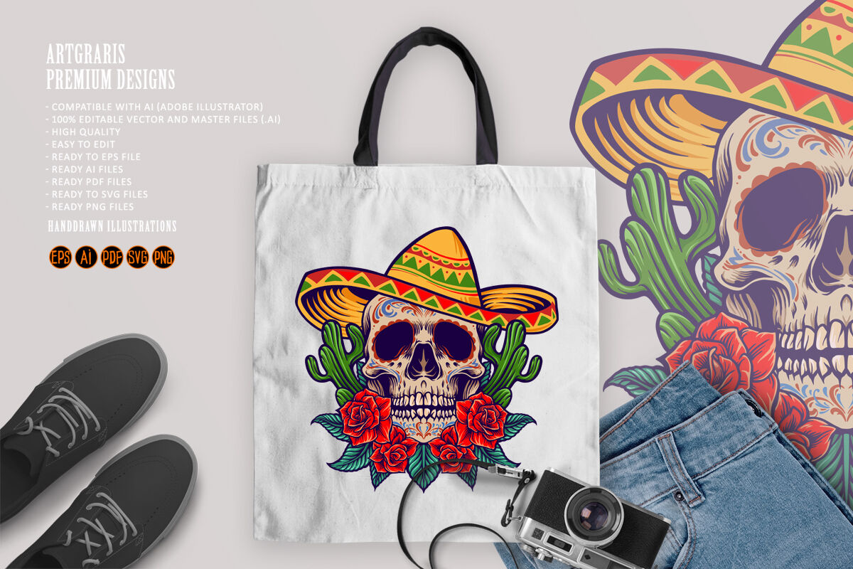 Cinco de Mayo Mexican Skull Logo Mascot By artgrarisstudio | TheHungryJPEG