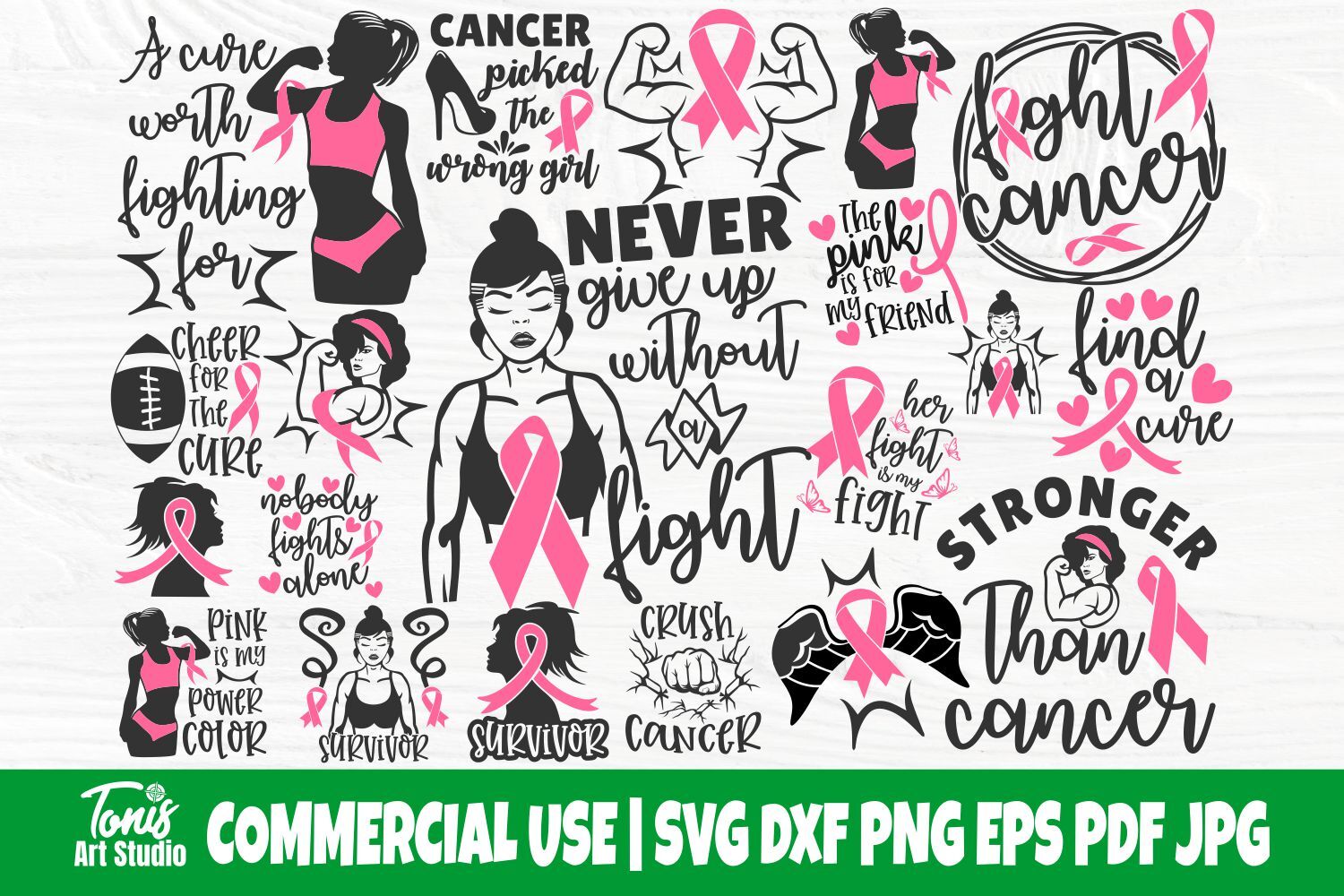 Breast Cancer SVG Bundle, Strong Woman Svg, Fight Cancer Svg, Pink Rib By  TonisArtStudio