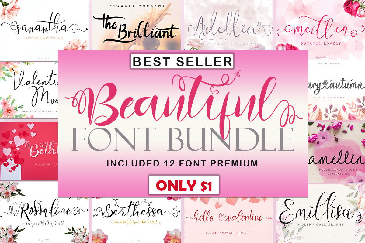 Beautiful Font Bundle By Yoga Letter | TheHungryJPEG