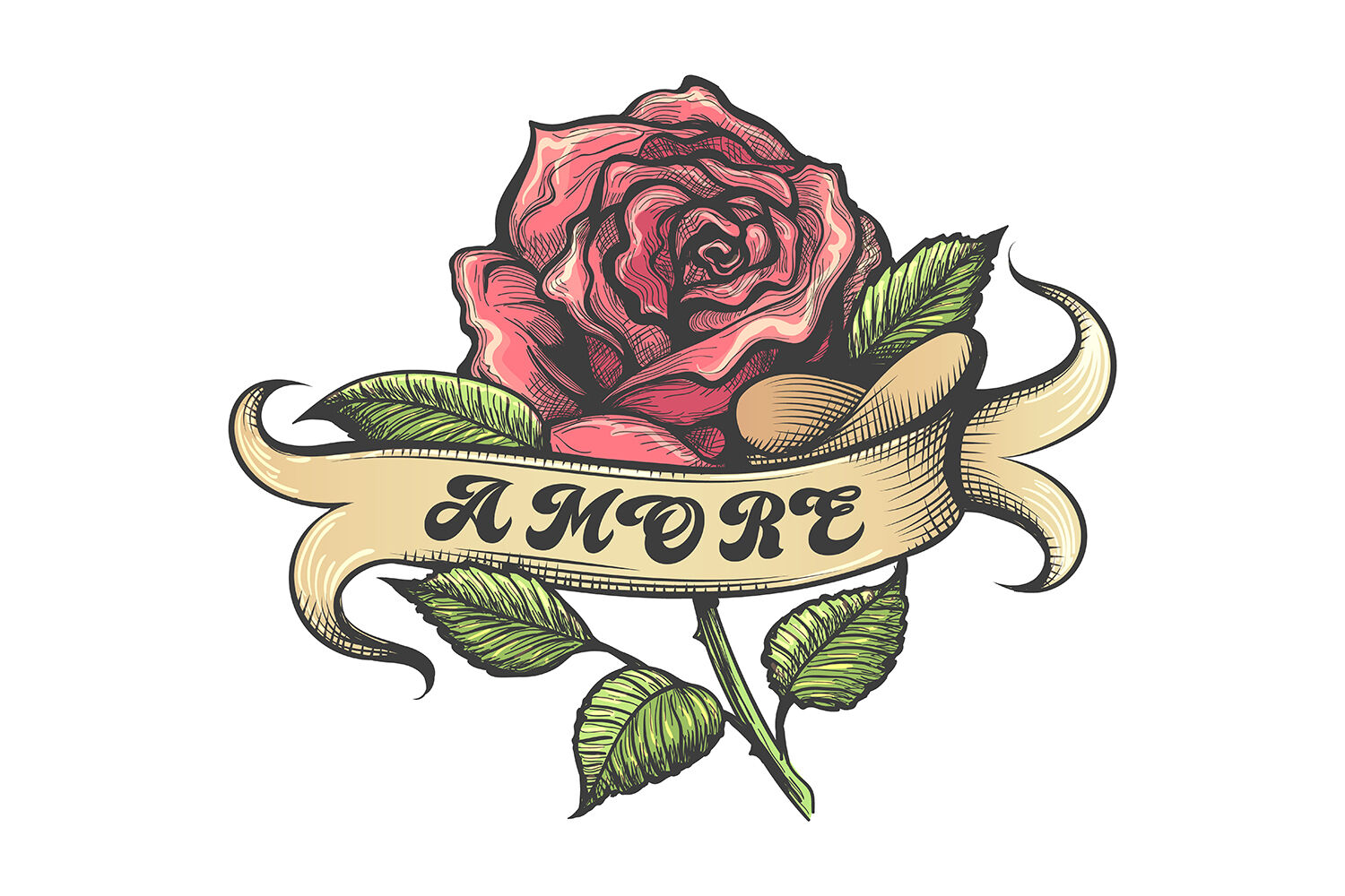 Beautiful bright red rose tattoo artwork nature Vector Image