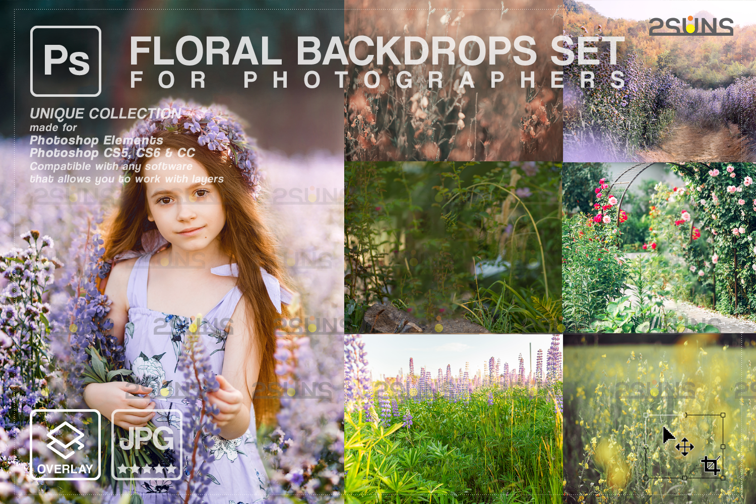 Floral digital backdrop & Photoshop overlay: Flower overlay By 2SUNS |  TheHungryJPEG