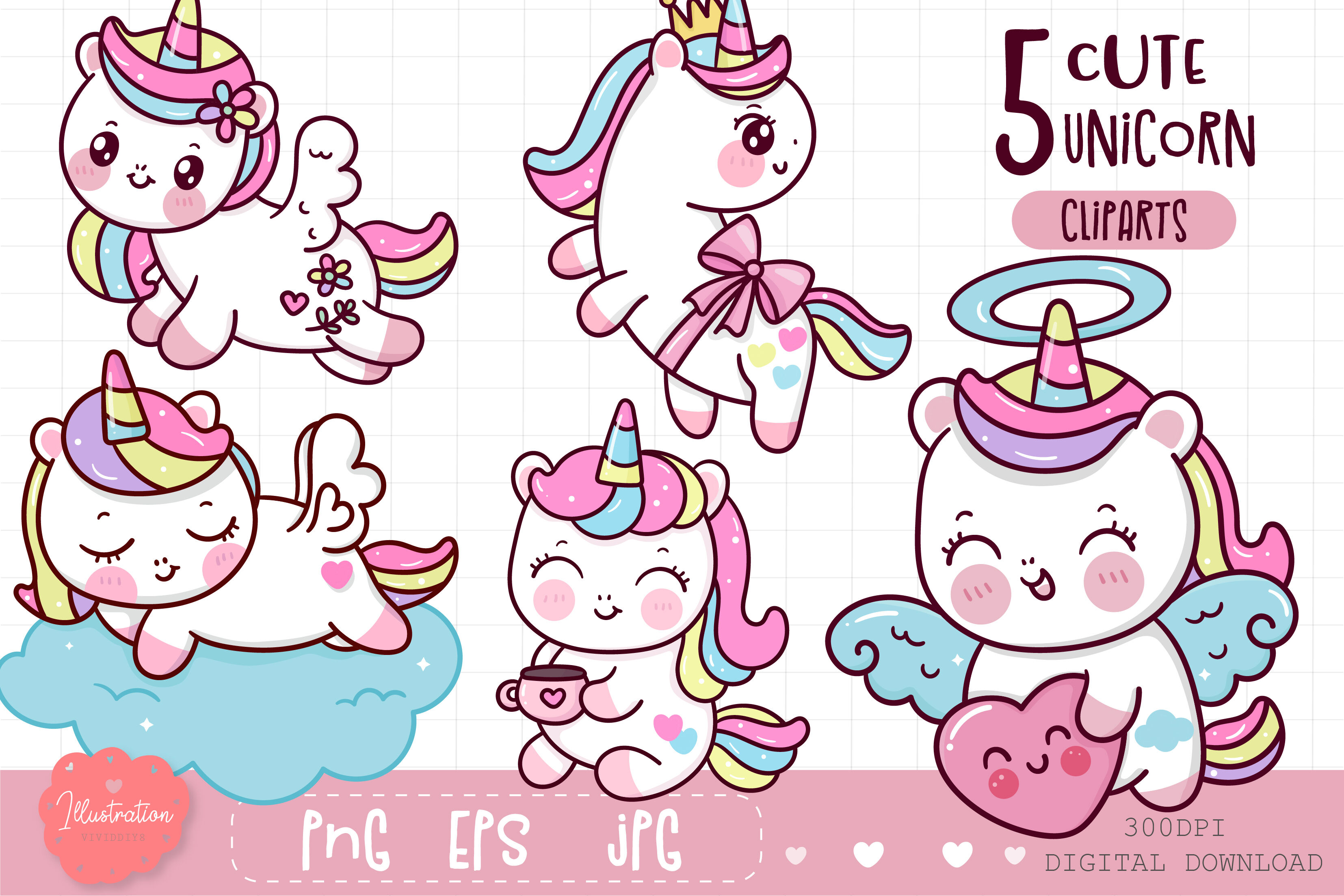 Cute unicorn clipart kawaii stickers pony png illustration By ...