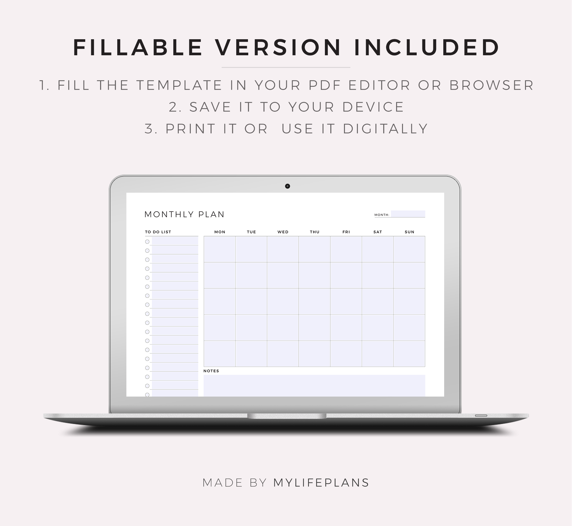 Monthly To Do List Planner, Landscape, A4/Letter, Printable & Fillable By  MyLifePlans