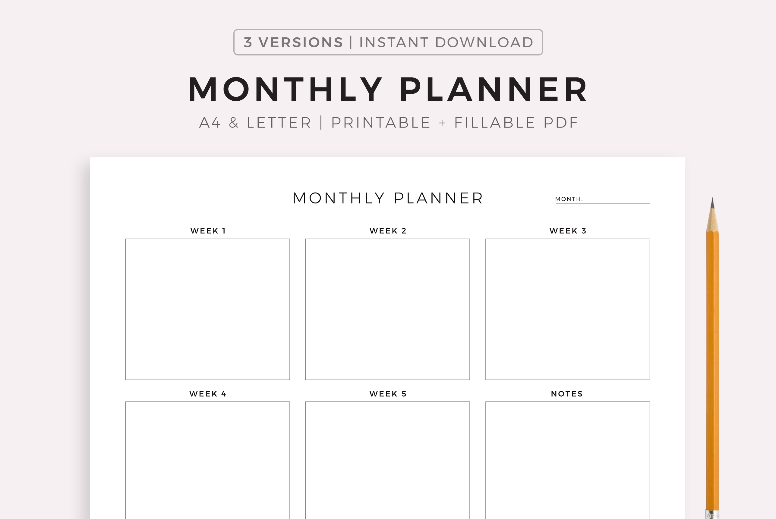 Minimalist Monthly Planner, Monthly Organizer, Month At A Glance