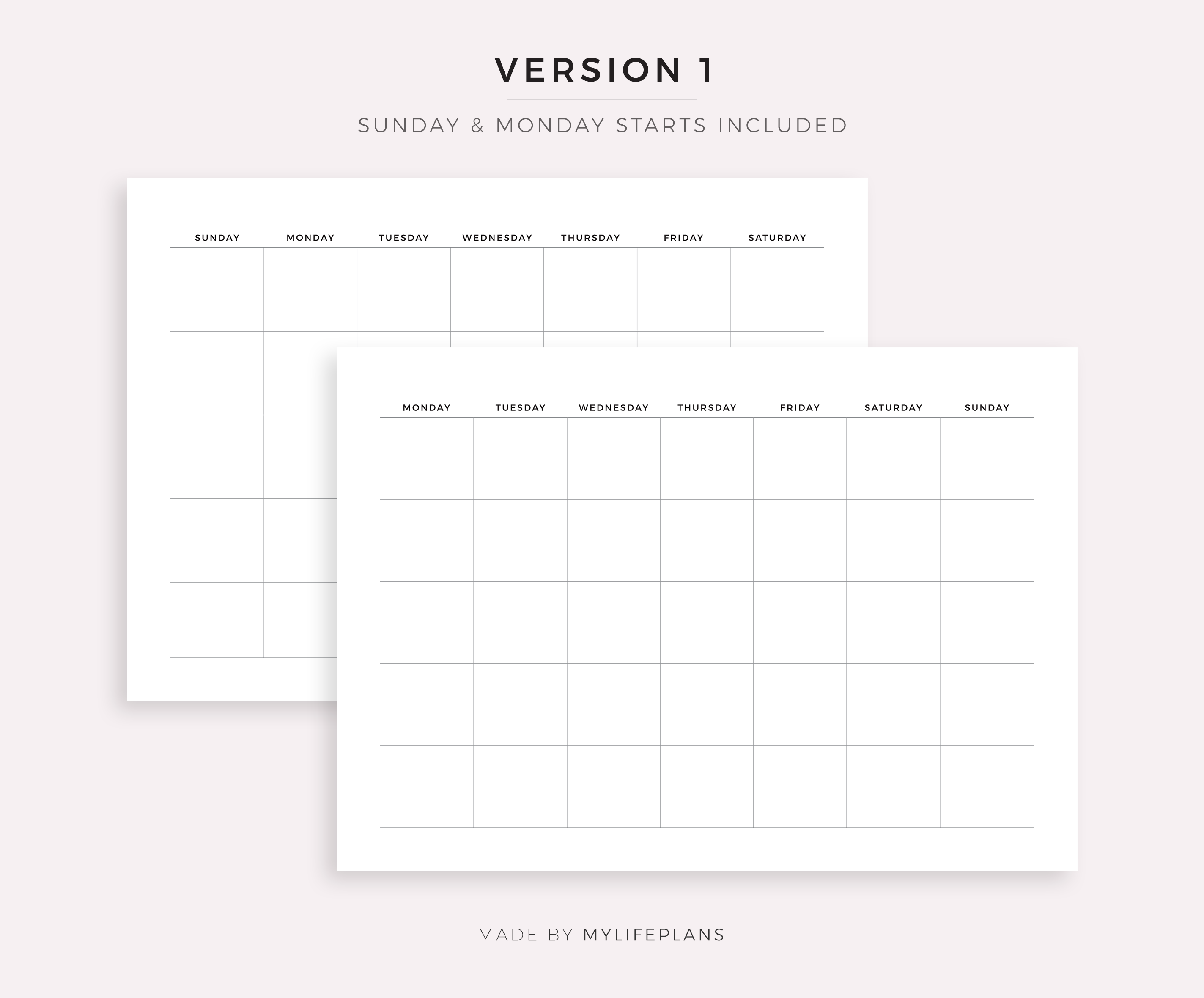 blank monthly calendar printable landscape minimal calendar template by mylifeplans thehungryjpeg com