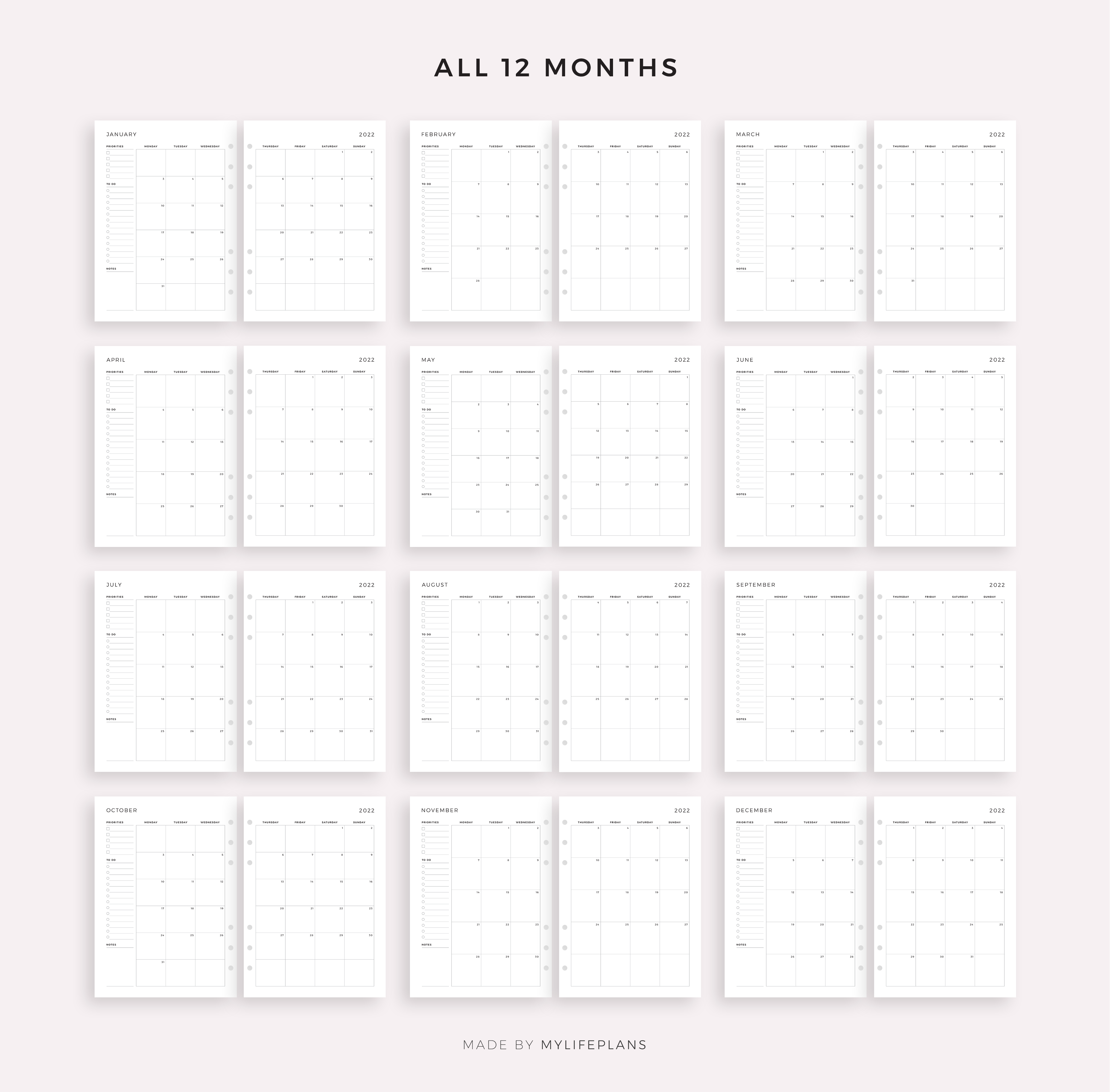 2022 Monthly Planner Printable, Productivity Planner, Monthly Agenda By ...