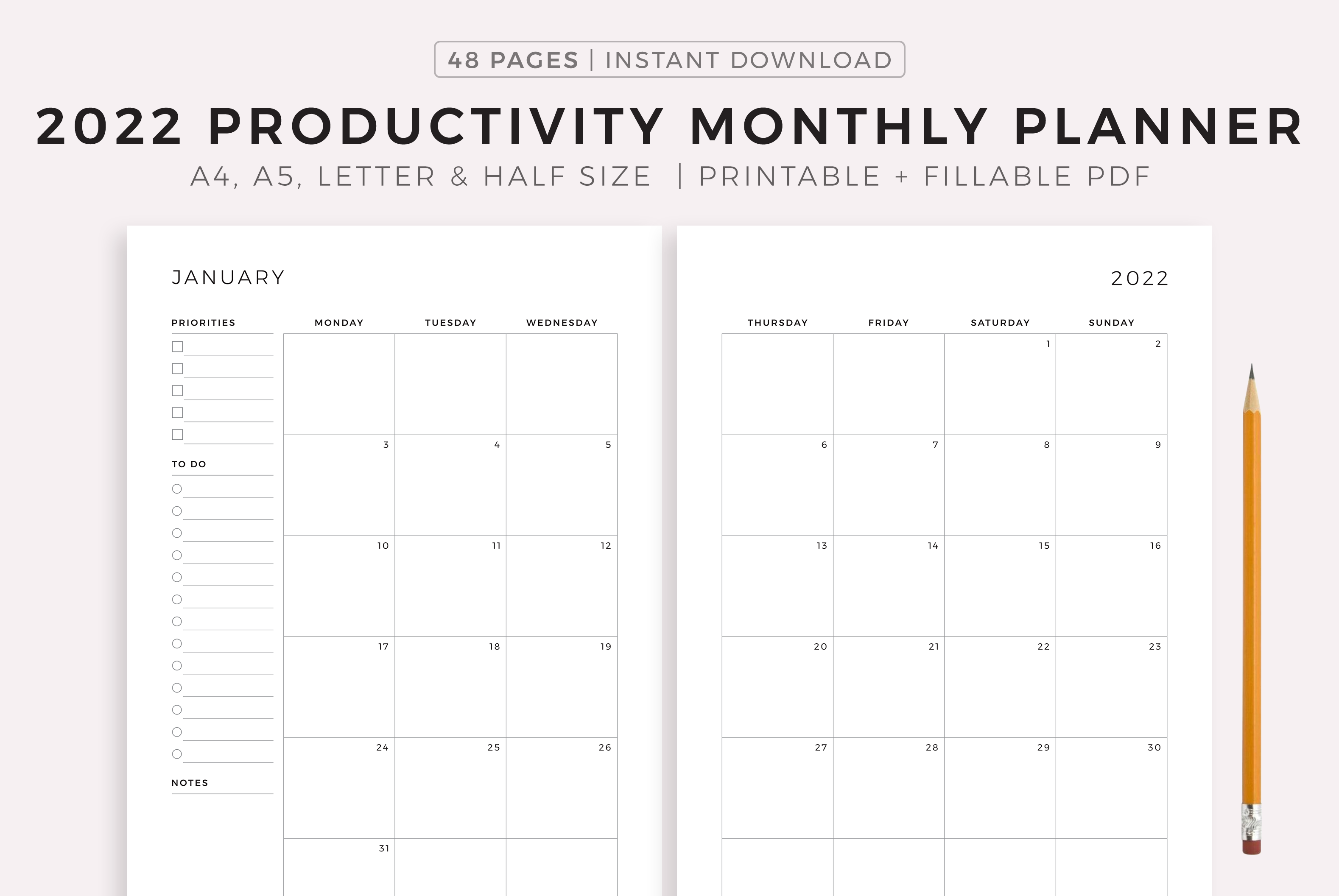 pil Onvermijdelijk Sociaal 2022 Monthly Planner Printable, Productivity Planner, Monthly Agenda By  MyLifePlans | TheHungryJPEG