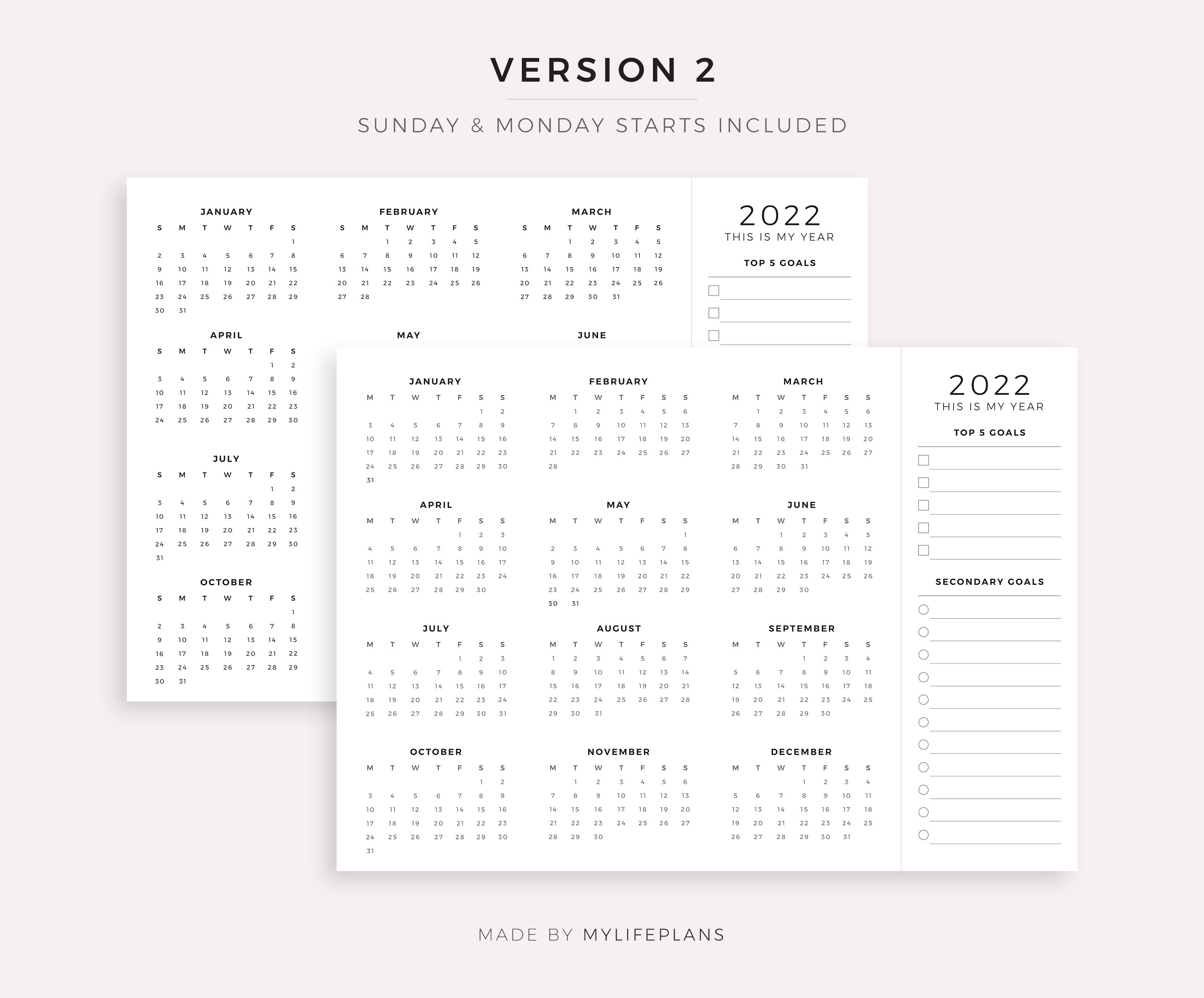 2022 Year Calendar with Goals, Desk Calendar, Wall Calendar By ...