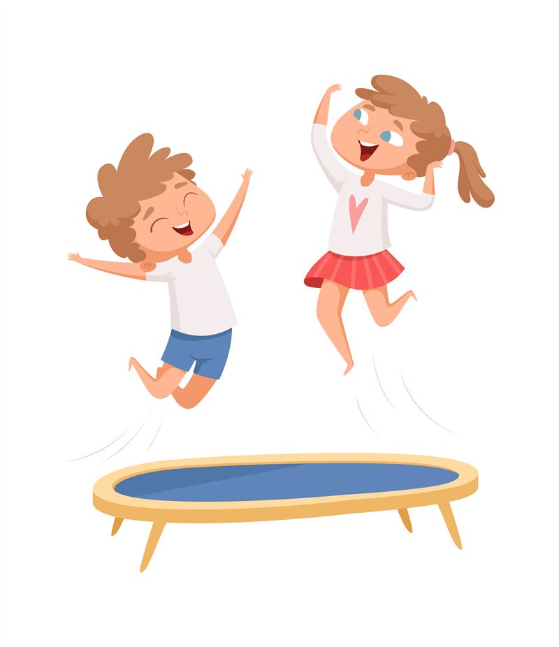 beweeglijkheid Hedendaags Luchtvaart Trampoline jumping. Children sport games. Happy cartoon kids have fun. By  ONYX | TheHungryJPEG
