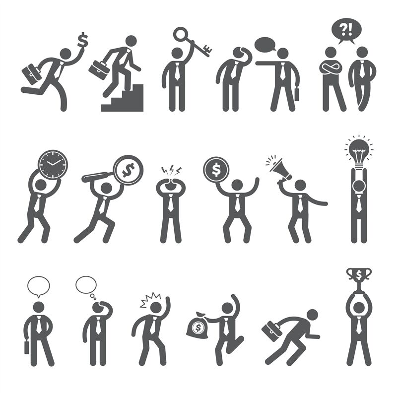 Image Details IST_21209_12654 - Stick characters. Posture icon action  figures symbols human body silhouettes vector simple collection. Figure pose  silhouette stick various, grateful action illustration. Stick characters.  Posture icon action figures symbols