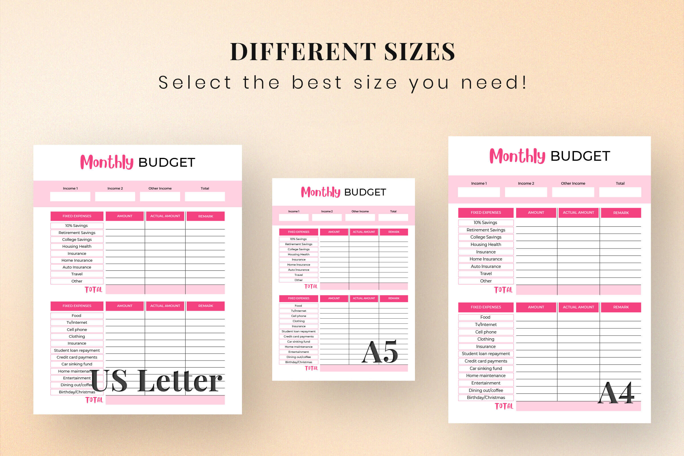 Weekly and Monthly BUDGET Planner A4, JPG and PDF Format, to Print
