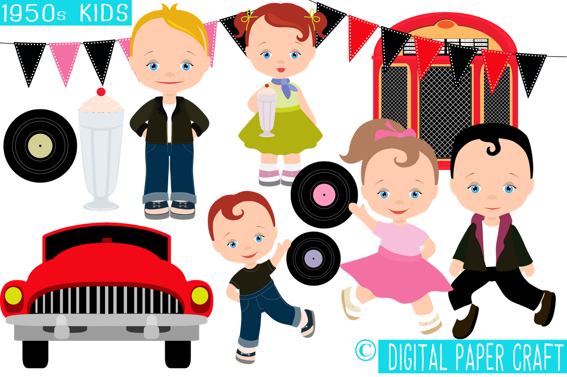 1950s Kids Retro Clipart 50s Clipart Rock N Roll Clipart By Digital