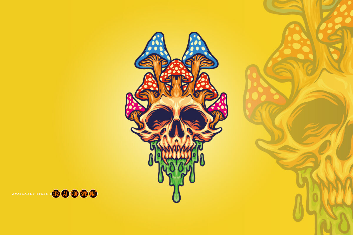 Fungus Skull Psychedelic Melt Illustrations By artgrarisstudio |  TheHungryJPEG