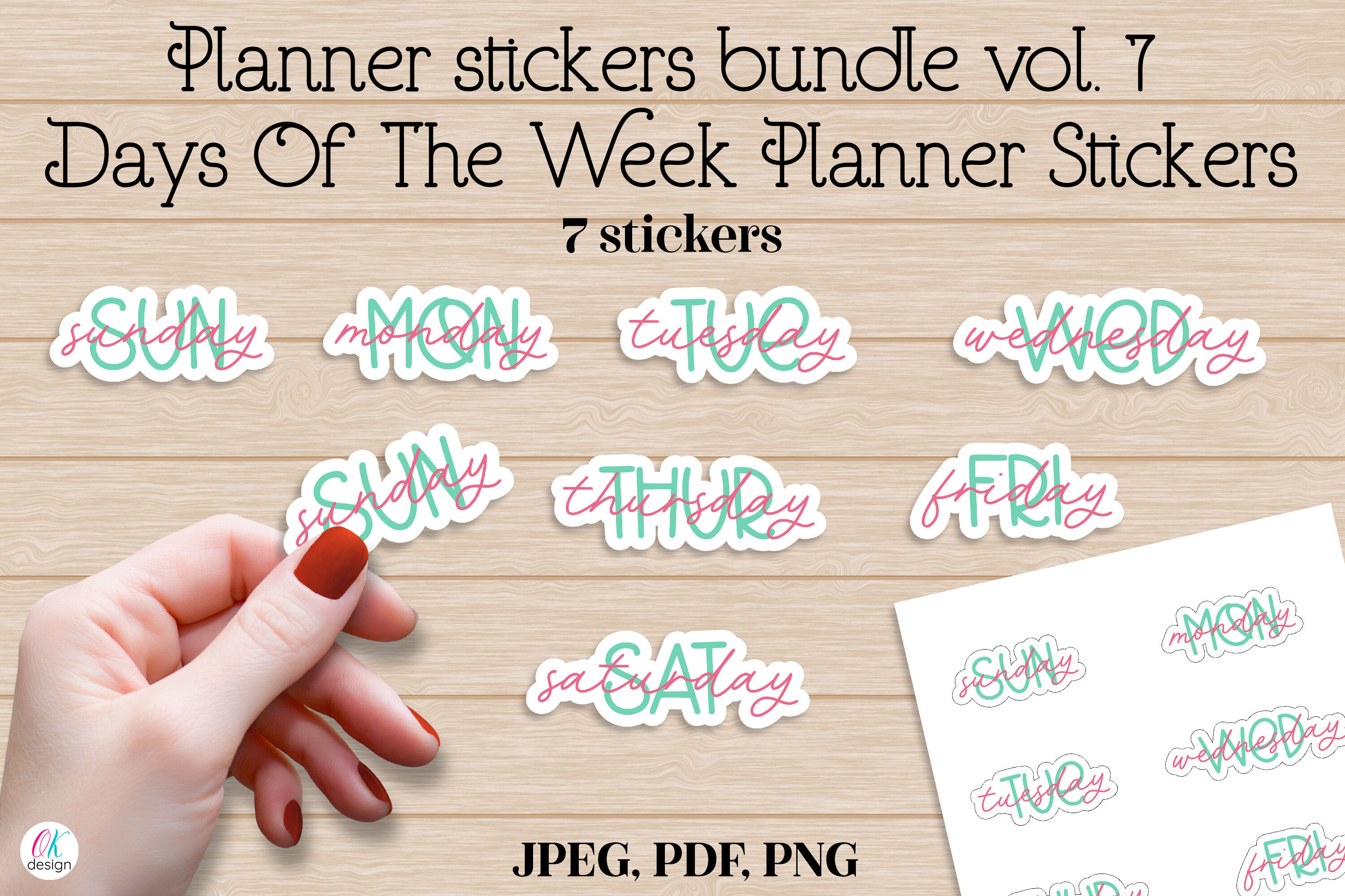 Days of the Week Stickers / Bullet Journal Planner / Printable PDF