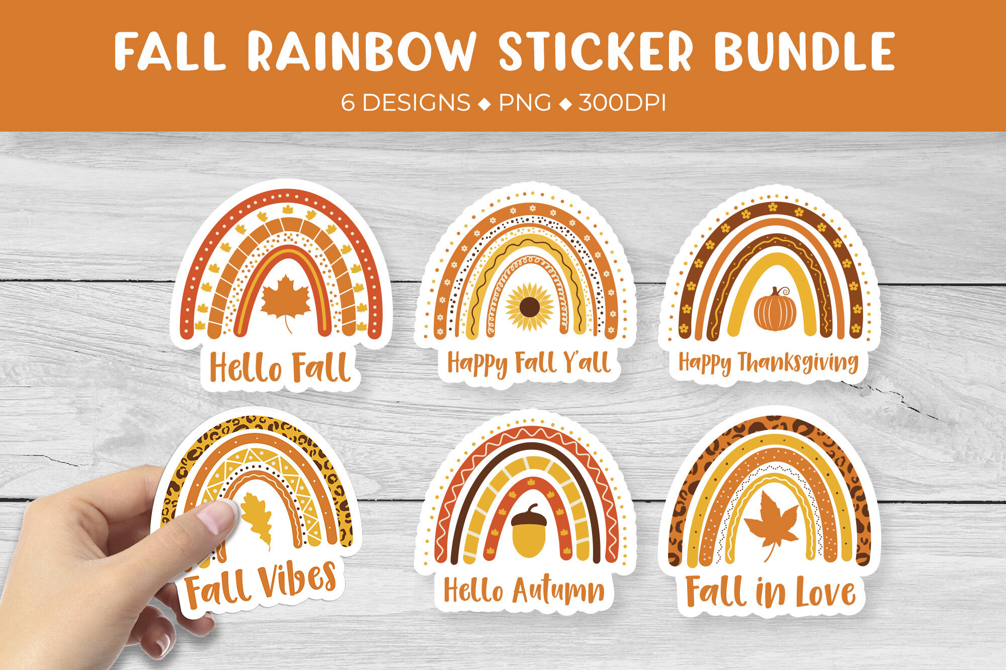 Fall sticker bundle. Autumn rainbow stickers printable. By LaBelezoka