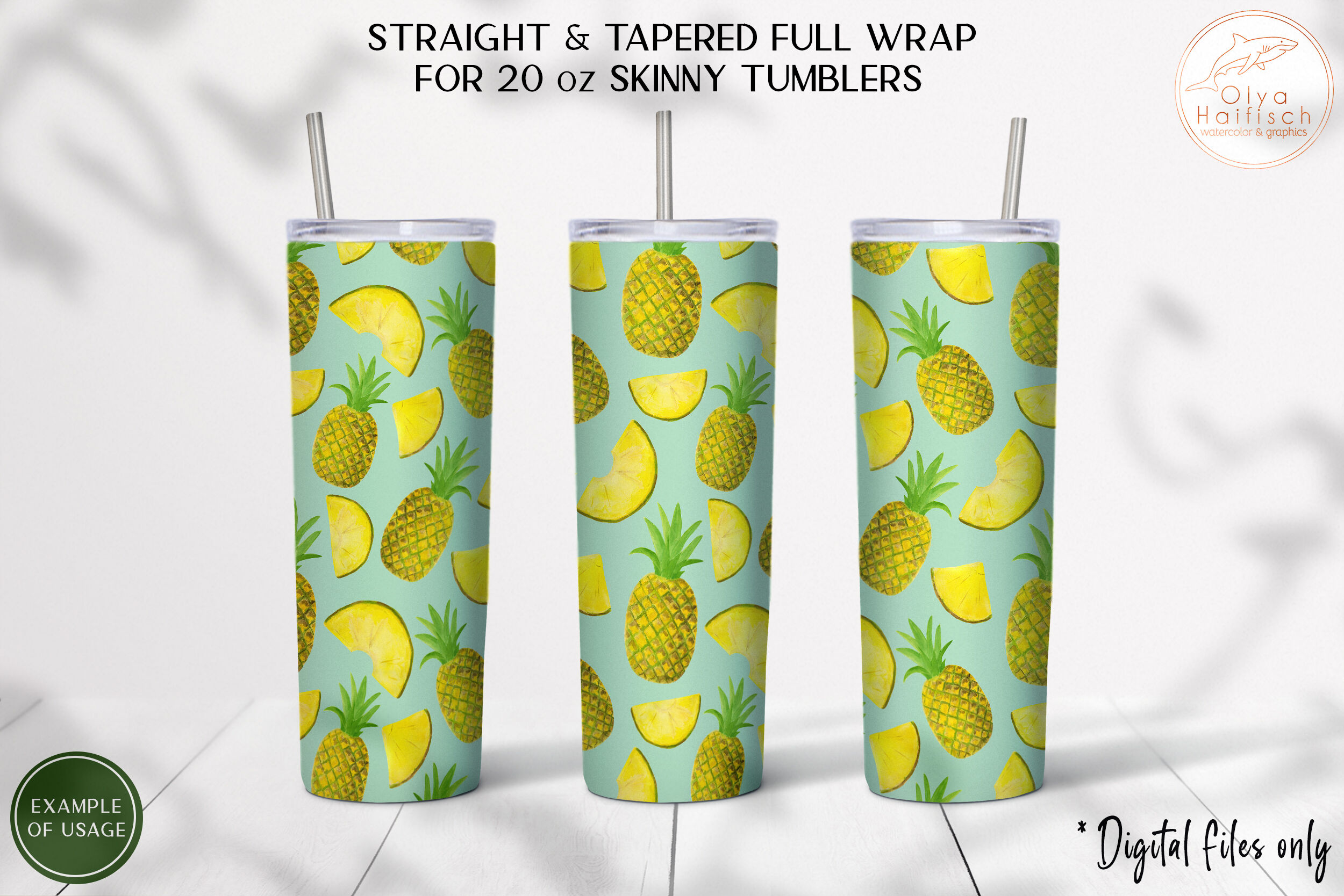 Watercolor Pineapple Tumbler Sublimation Design for 20 oz Straight and ...