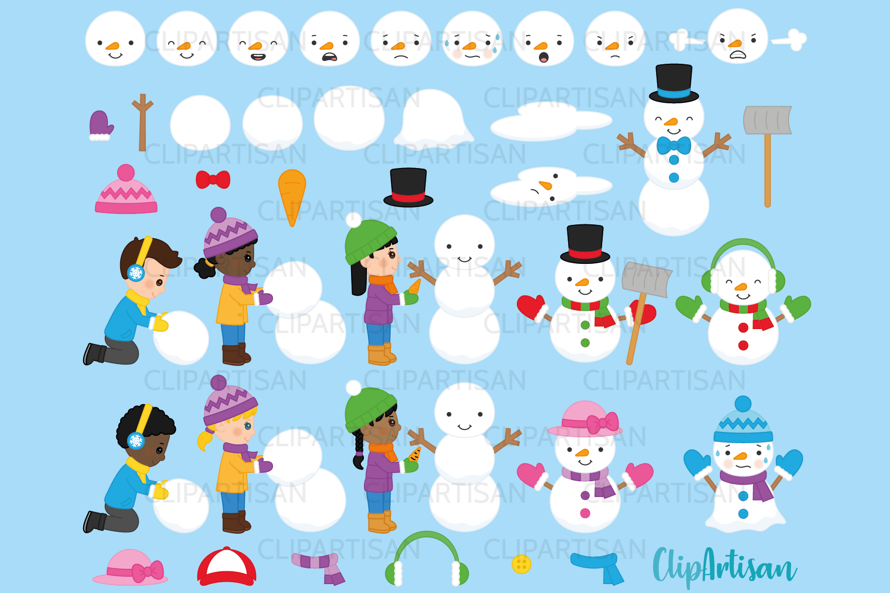 Build a Snowman Clipart Illustration Set Festive Sublimation