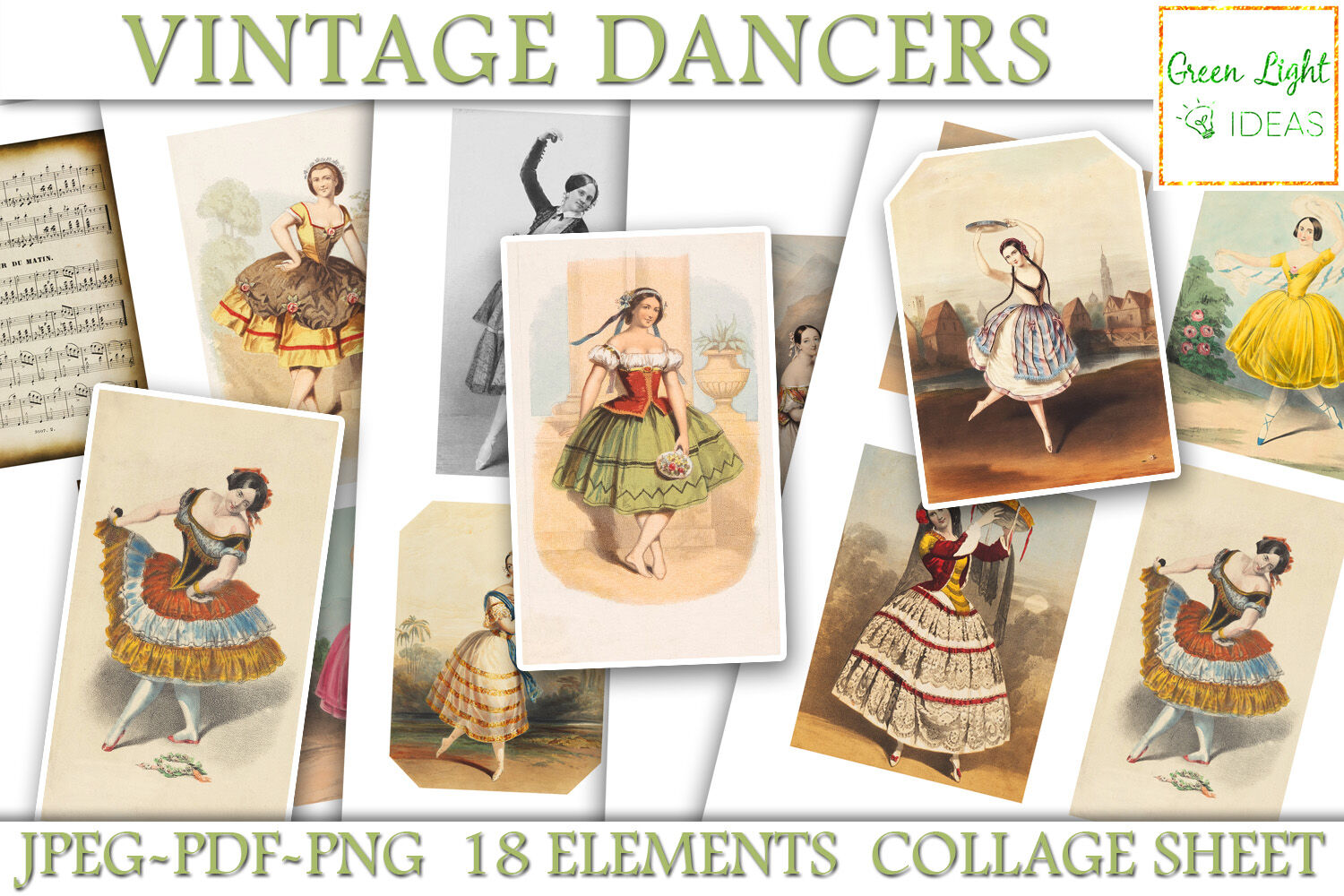 Vintage Junk Journal Dancers, Old Music Sheets, Printable Ephemera
