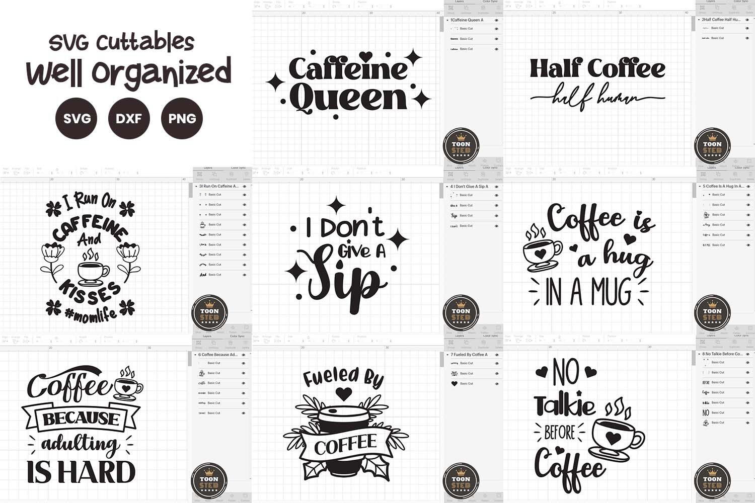 Funny and Cute Coffee Cup Sayings SVG Bundle (Instant Download) 