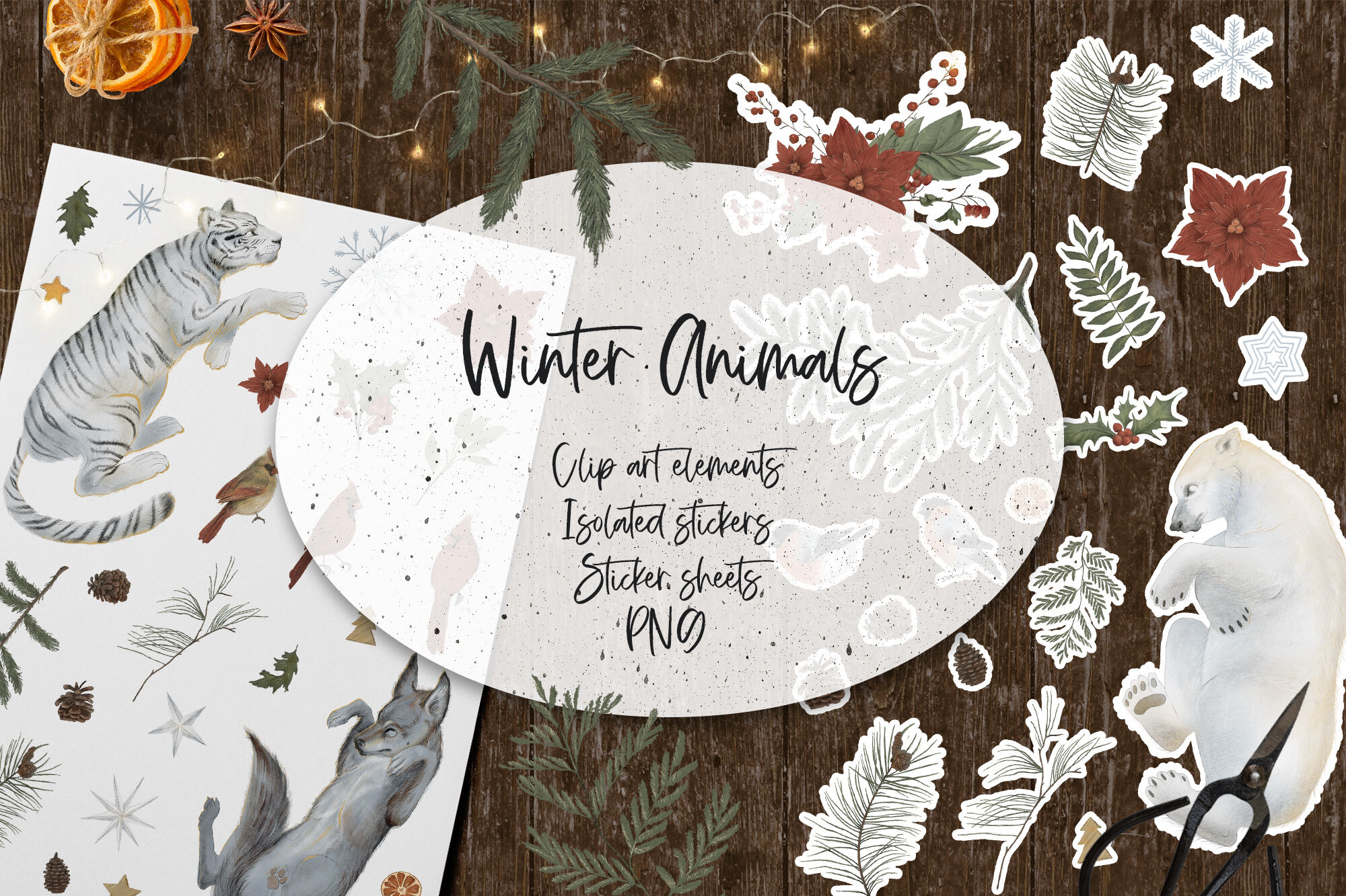Winter Animals Stickers PNG. Sticker Sheets for printing. By TayArtStore