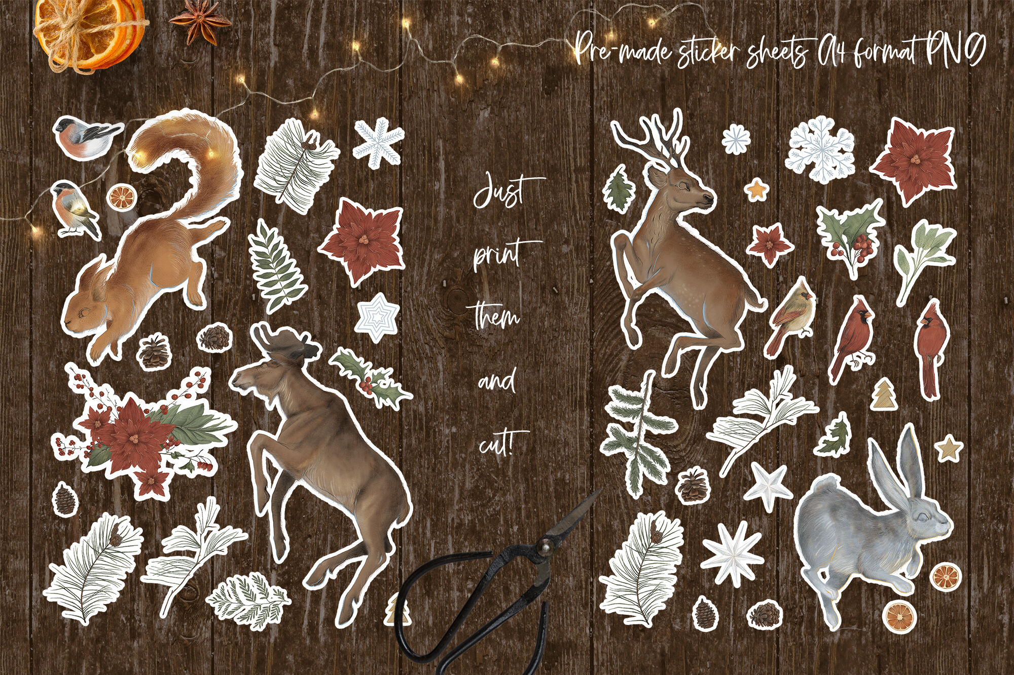 Winter Animals Stickers PNG. Sticker Sheets for printing. By TayArtStore